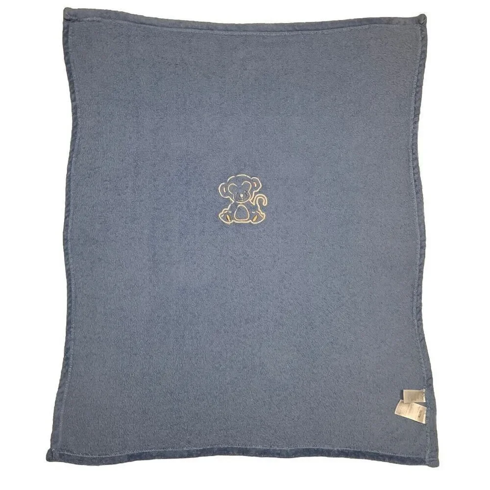 Baby Starters Blanket Monkey Blue Plush SOFT Lovey Fleece 30X40 Embroidered 2013